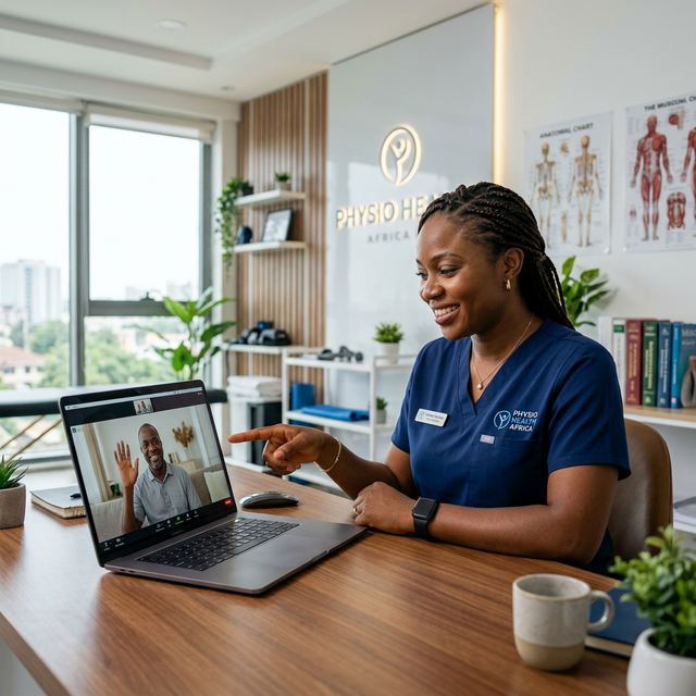 Physiotherapist conducting online consultation